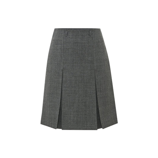 Tailored Wool Pleated Skirt - Mixed Grey