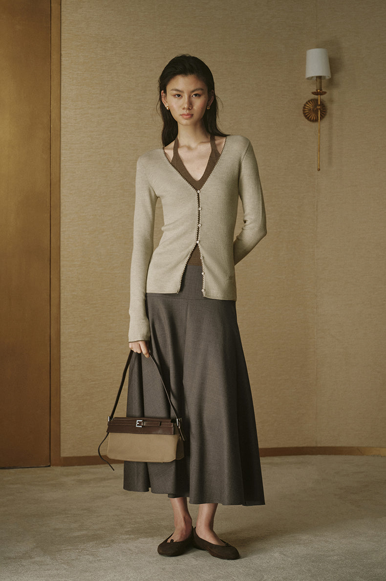 Summer Wool Flare Skirt - Night Grey