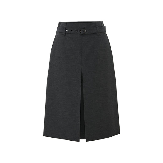 Front-Pleat Tailored Midi Skirt - white background hover image