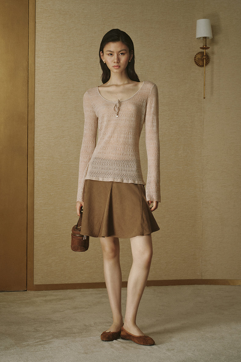 Faux Suede Bias-Cut Mini Skirt