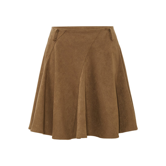 Faux Suede Bias-Cut Mini Skirt in Amber Camel, product view