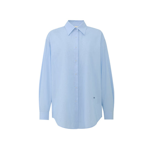 Silver-Button Cotton Shirt - Sky Blue