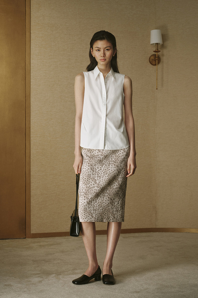 Sleeveless Shirt Collar Top Ivory White