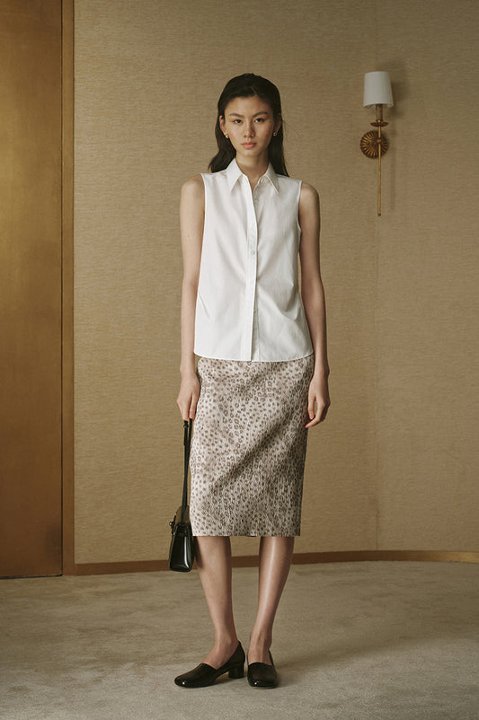 Sleeveless Shirt Collar Top Ivory White