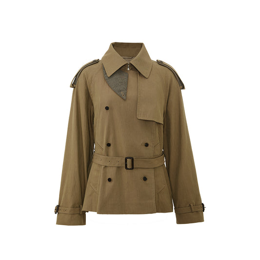 Cropped Sculptural Trench Jacket in Drift Khaki, product view