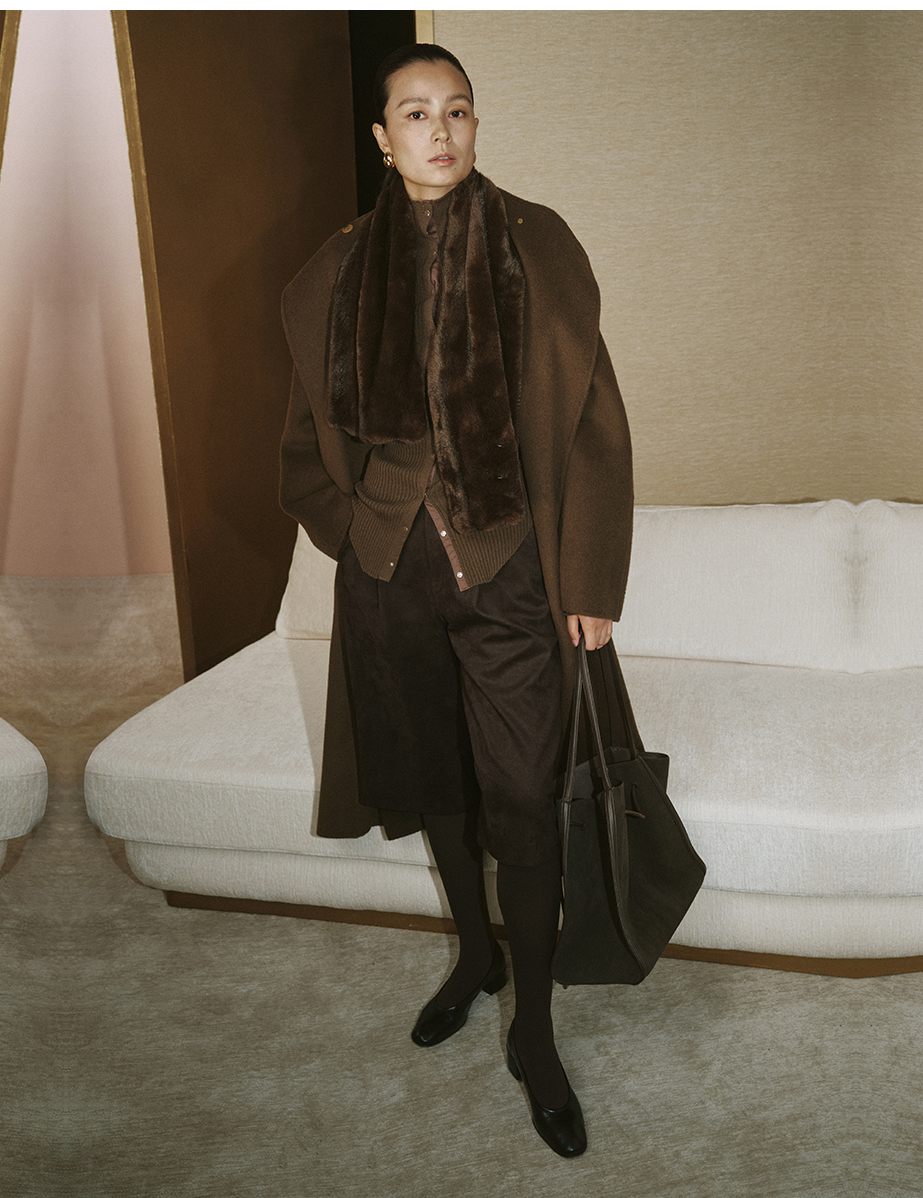 Faux Suede Cropped Wide-Leg Pants - Deep Coffee