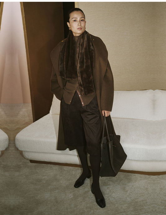 Faux Suede Cropped Wide-Leg Pants - Deep Coffee