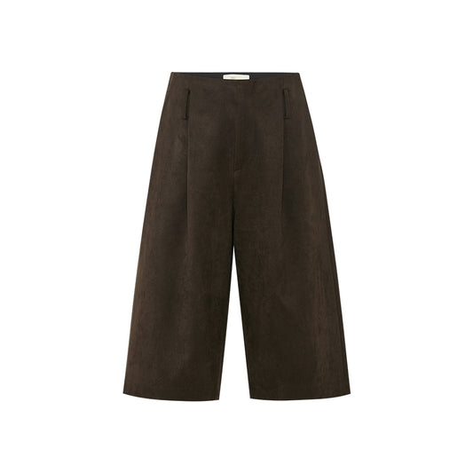 Faux Suede Cropped Wide-Leg Pants in Deep Coffee, product view