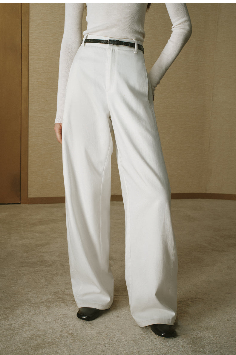 Denim-Look Curved Trousers