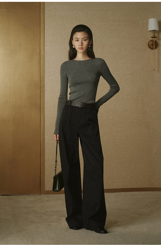 Curved Wide-Leg Trousers - Ink Black