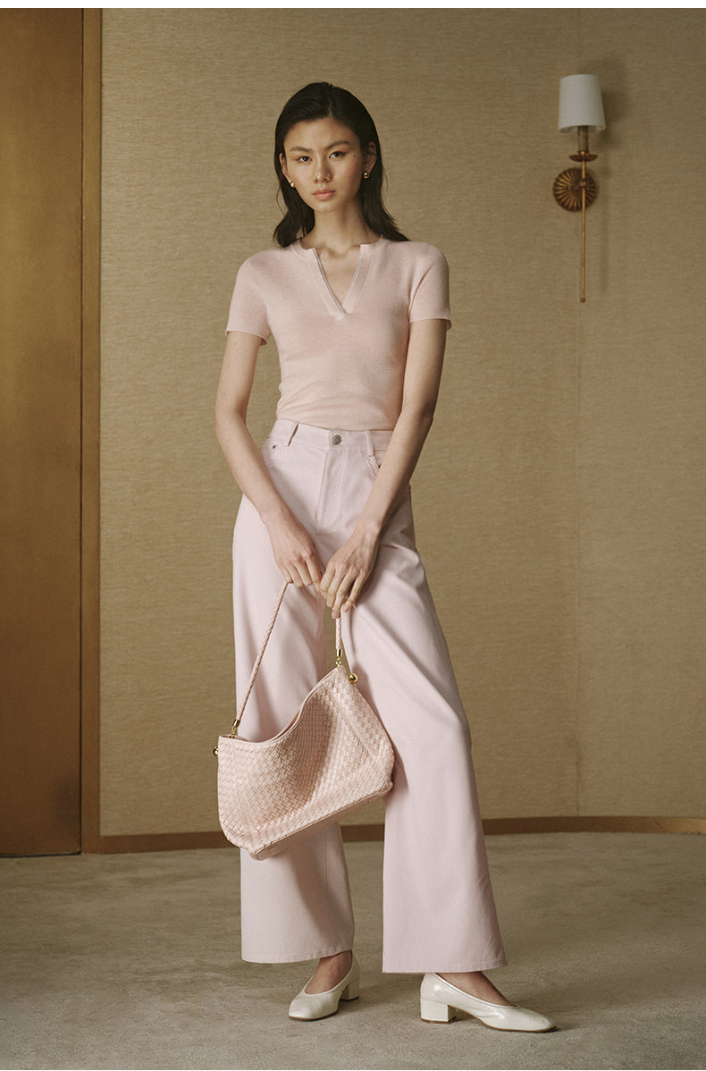 ZZ2FAWKW052 Cotton Twill Straight Trousers Berry Pink