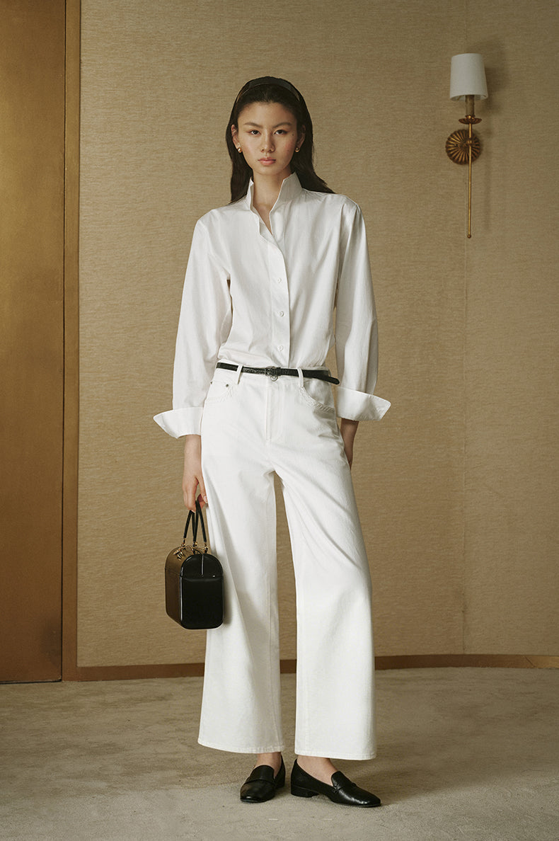 Cotton Twill Straight Trousers