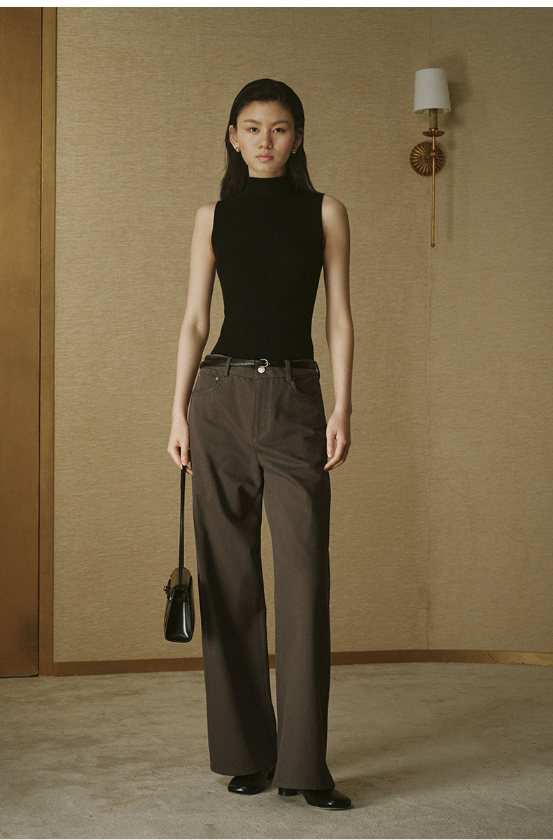 Cotton Twill Straight Trousers