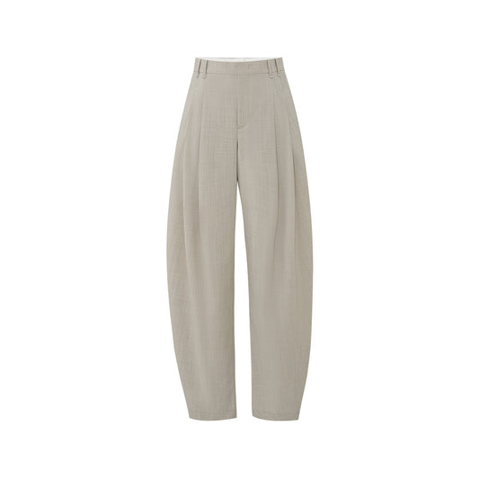 Summer Wool Double-Pleat Trousers - Oat Beige