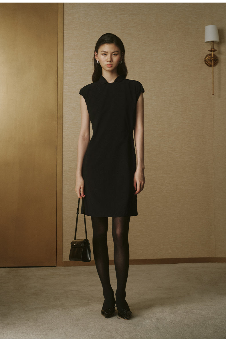 Summer Wool Mandarin Dress - Ink Black