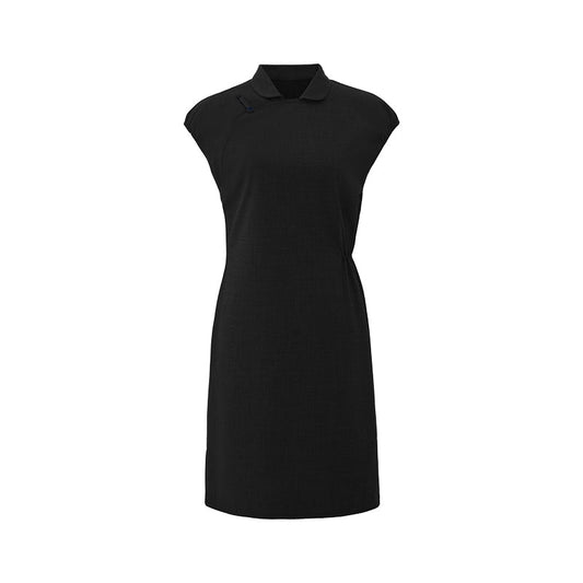 Summer Wool Mandarin Dress - Ink Black