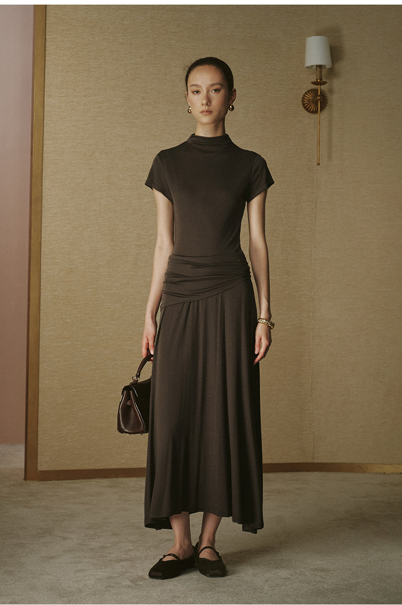 Wool Tencel Mock Tee Deep Coffee