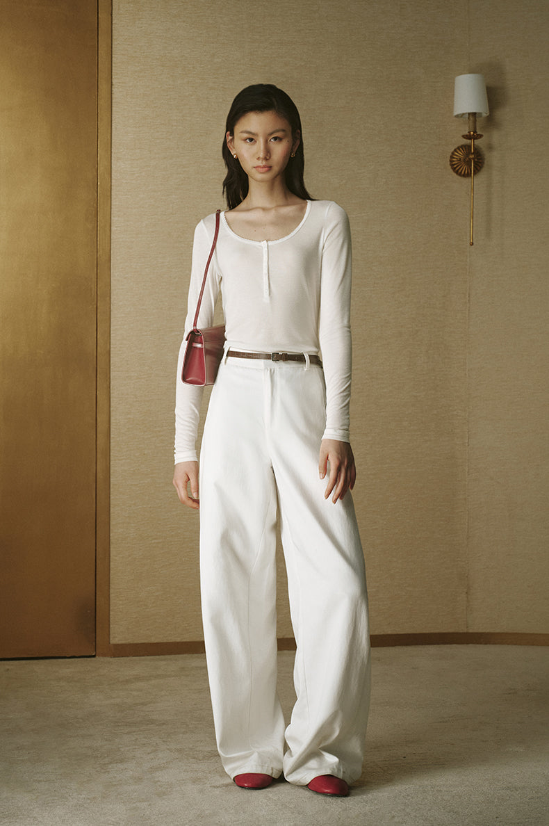 Henley Scoop Neck Tee Ivory White