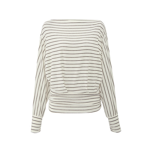 Striped Tencel Wool Relaxed Tee in White Coffee Stripe, product view
