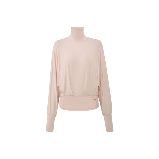 Lyocell Wool Draped Turtleneck - Blush Grey