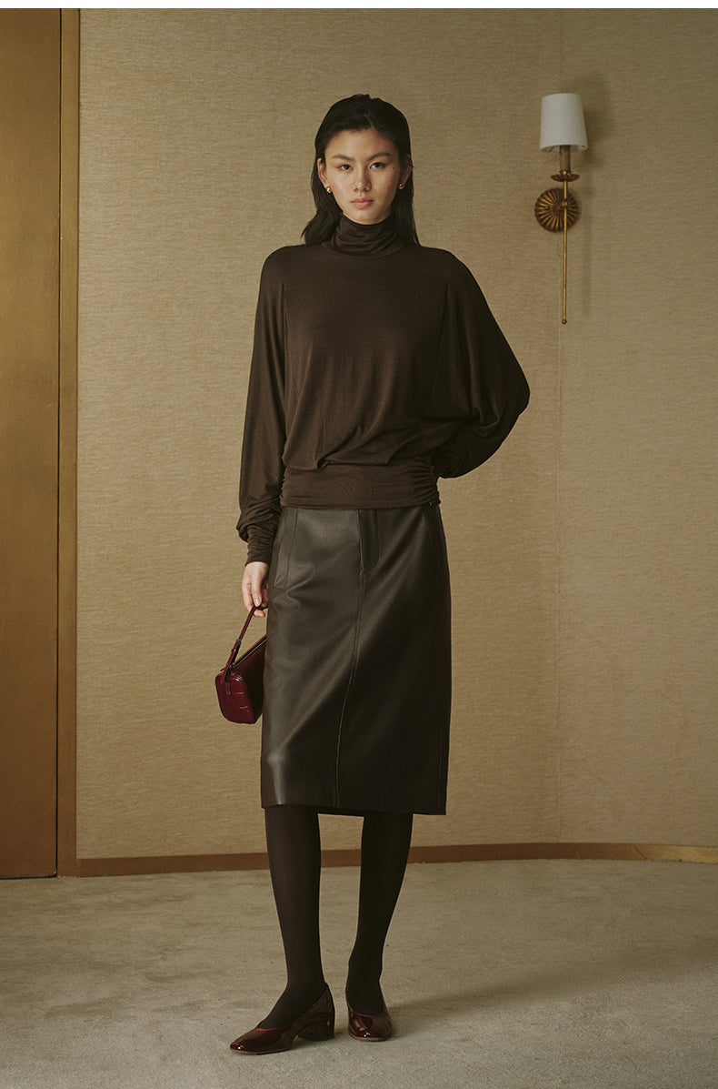 Lyocell Wool Draped Turtleneck