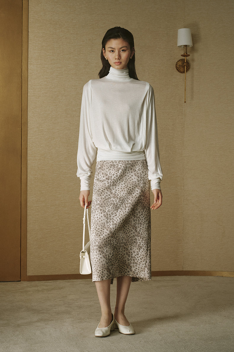 Lyocell Wool Draped Turtleneck