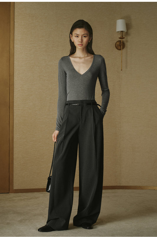 Layered V-Neck T-Shirt - Mixed Grey