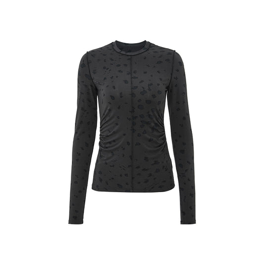 Leopard Print Ruched-Waist Top in Grey Black Leopard
