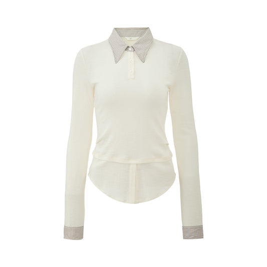 Layered Wool Long-Sleeve Tee - white background hover image