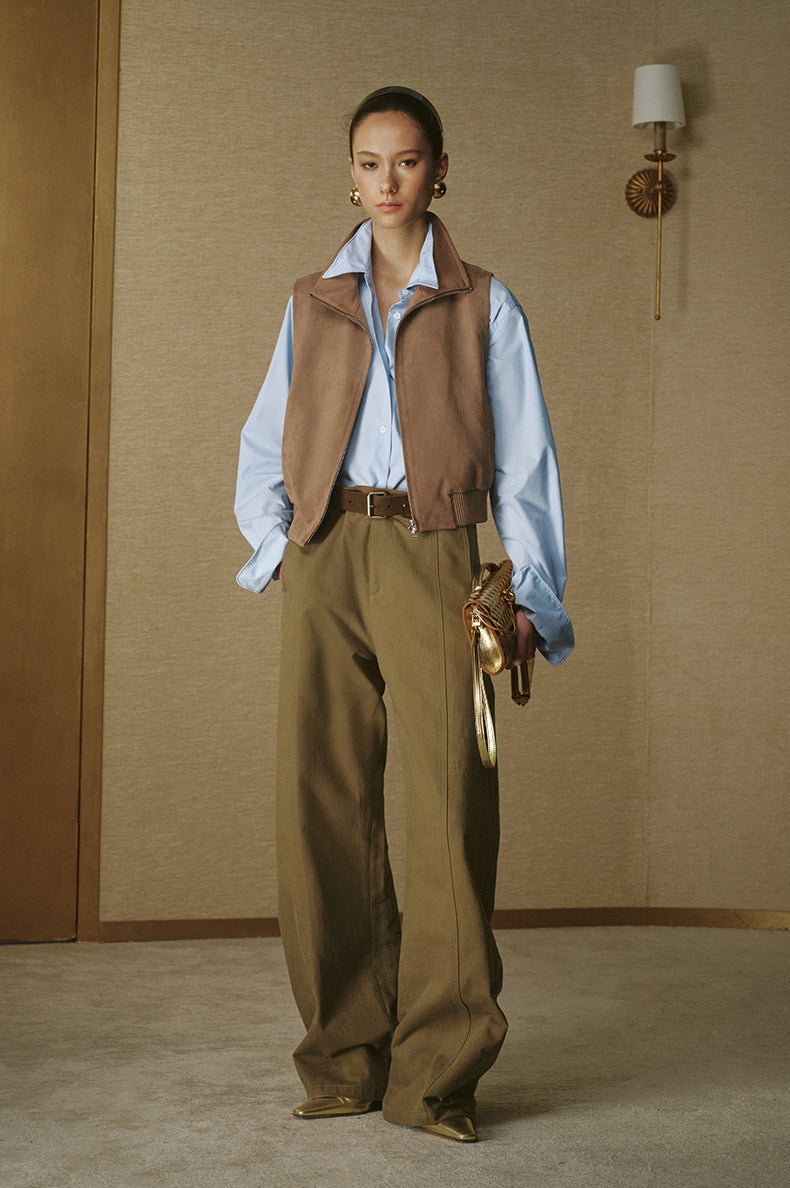 Faux Suede Zip-Up Vest