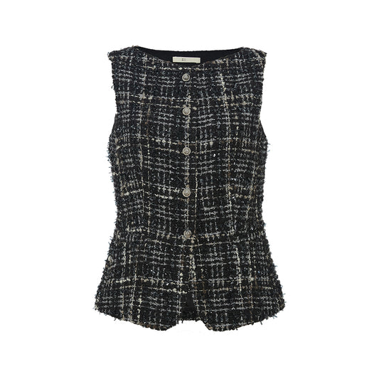 Textured Tweed Wool Vest - white background hover image