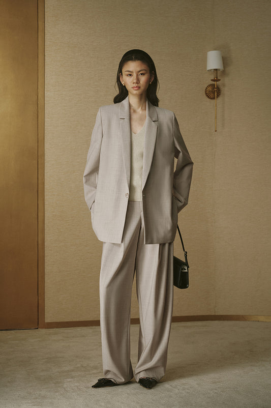 Summer Wool Drawstring Blazer - Oat Beige