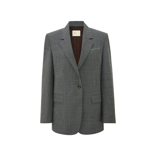 Notch-Lapel Wool Blazer - white background hover image