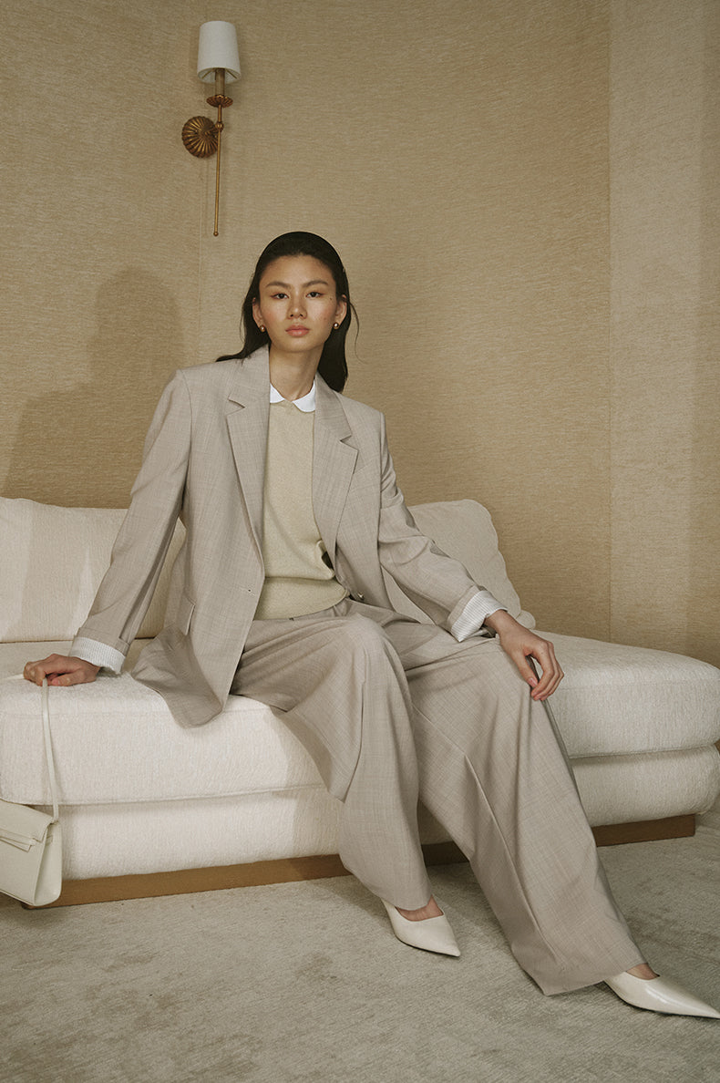 Summer Wool Single-Breasted Blazer - Oat Beige