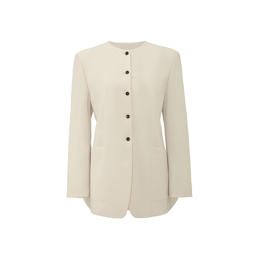 Fitted Wool Collarless Blazer - white background hover image