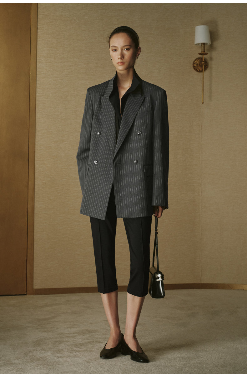 Double-Breasted Peak-Lapel Blazer