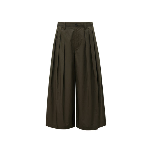 Pleated Cropped Wide Trousers