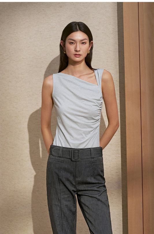 Metallic Asymmetric Ruched Tee