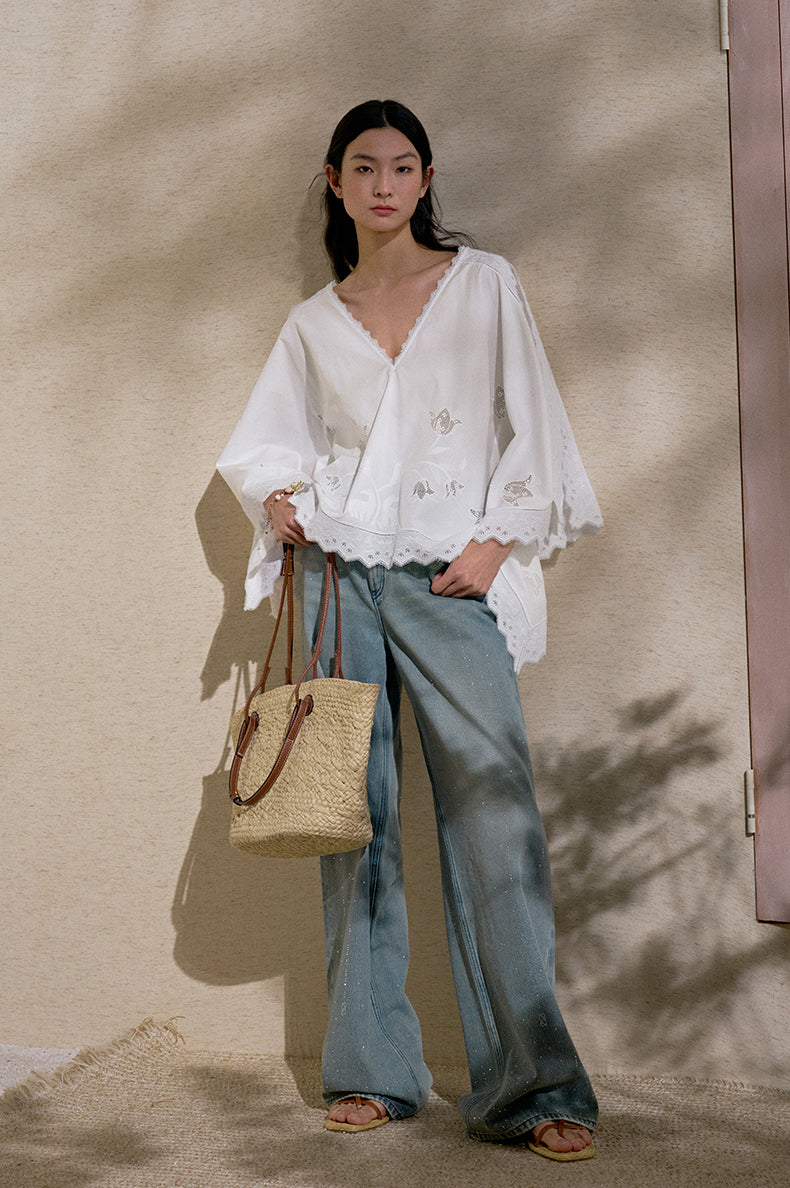 Embroidered Scarf Shirt