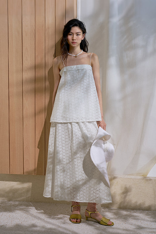 Embroidered A-Line Skirt in Ivory White