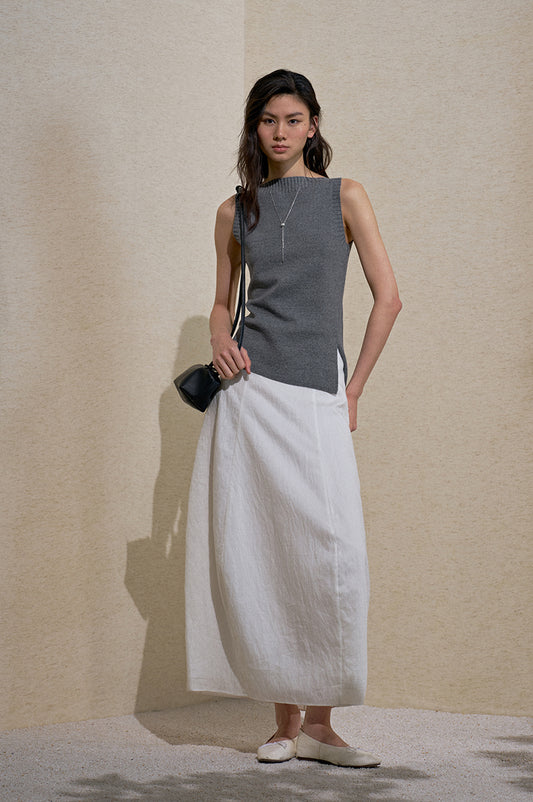 Tencel Linen Balloon Skirt in Ivory White