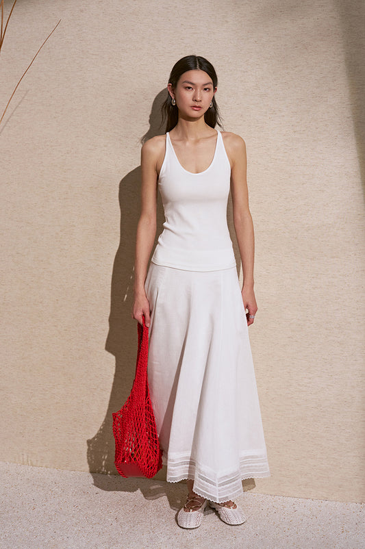 Ribbed Cotton Cami Top in Ivory White