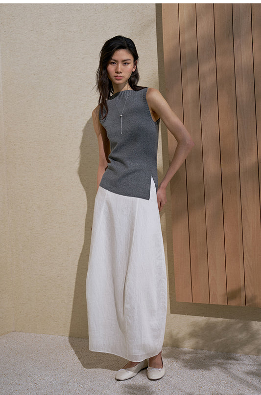 Tencel Linen Balloon Skirt in Ivory White