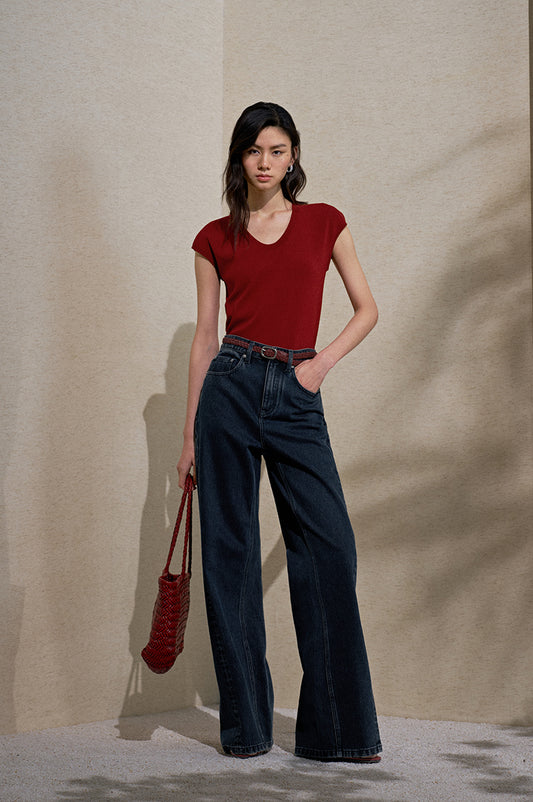 Washed Wide-Leg Denim in Azure Blue