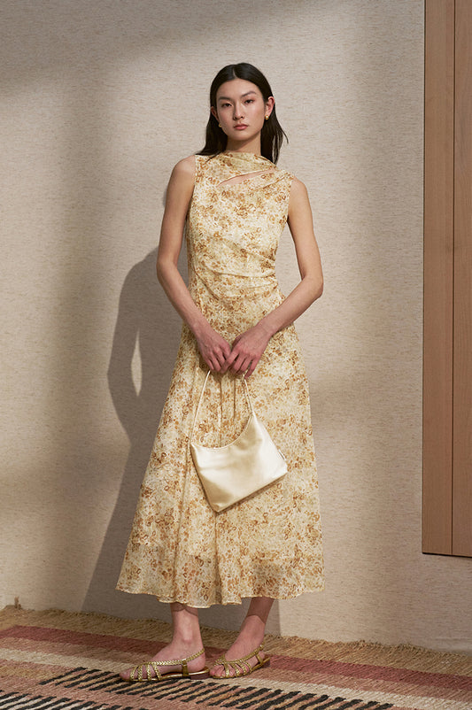 Printed Tie Midi Dress in Fluid Summer Midi Dress