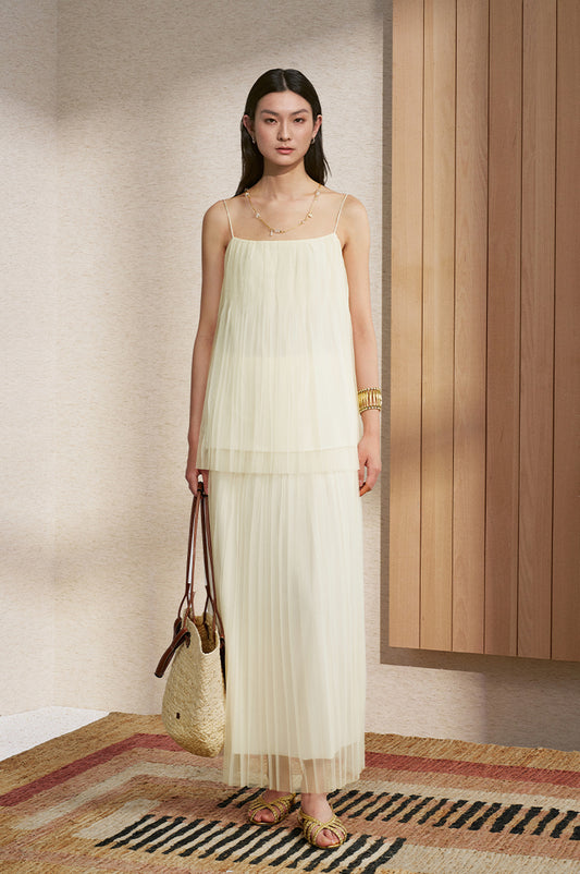 Pleated Sheer Cami Top in Light Apricot