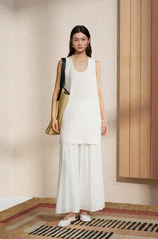 Acetate Longline Vest Dress in Ivory White