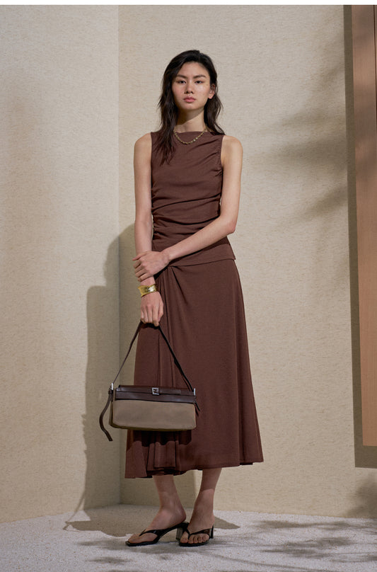 Knotted A-Line Skirt in Roasted Brown