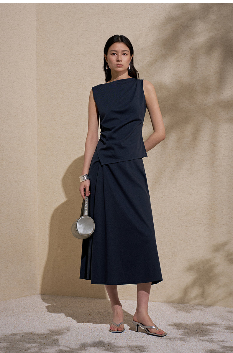 Knotted A-Line Midi Skirt