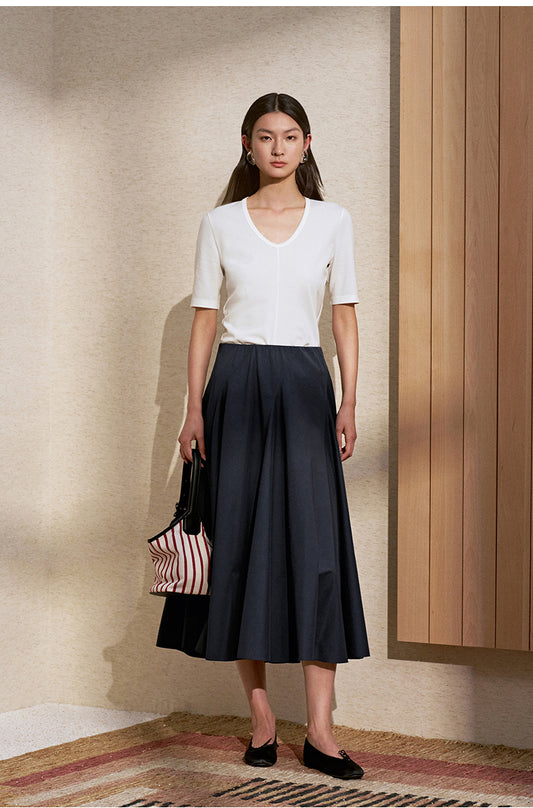 Paneled U-Neck Tee in Ivory White